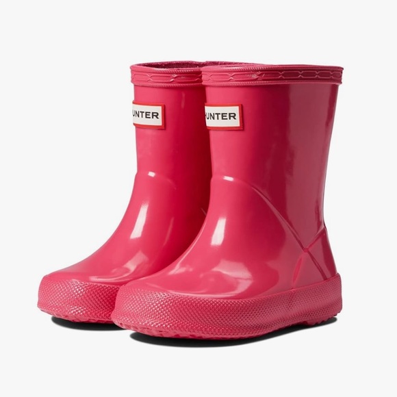 Hunter Original First Classic Gloss Hot Bright Pink Rain Boots Girls Size 8